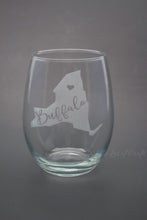 21 oz etched stemless wine glass with buffalo ny and a heart