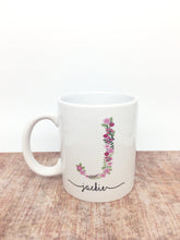 coffee mug personalized with a floral initial 