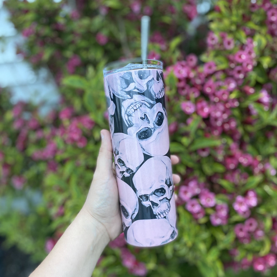 Black and pink skull insulated tumbler 20 ounces